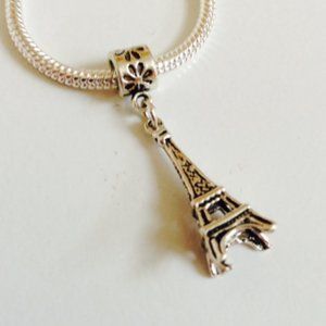 Eiffel tower Sterling Silver Plated Dangling Charm For European Style Bracelets